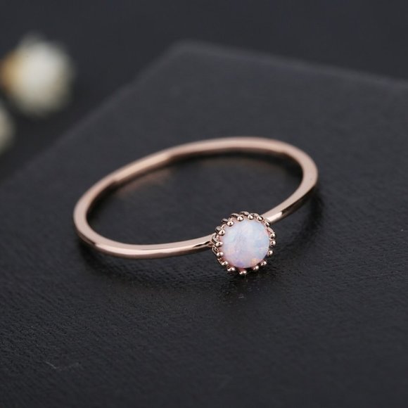 Opal Rose Gold Dainty Stone Ring - Picture 5 of 7